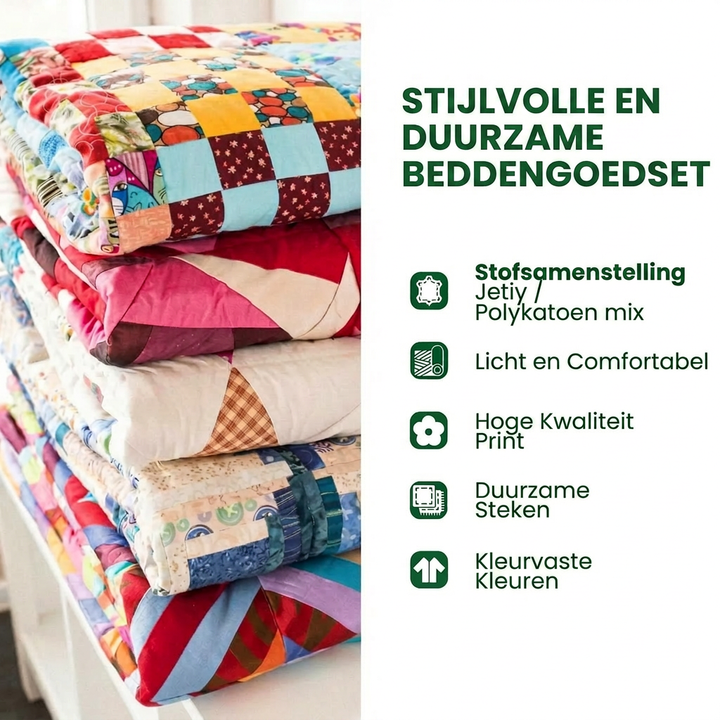 3-delige gestikte dekbedovertrekset - Ocean Waves