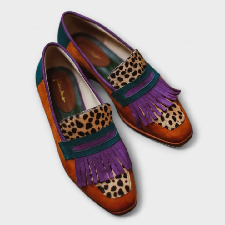 Fallon™ | Bruine mocassins met luipaardprint