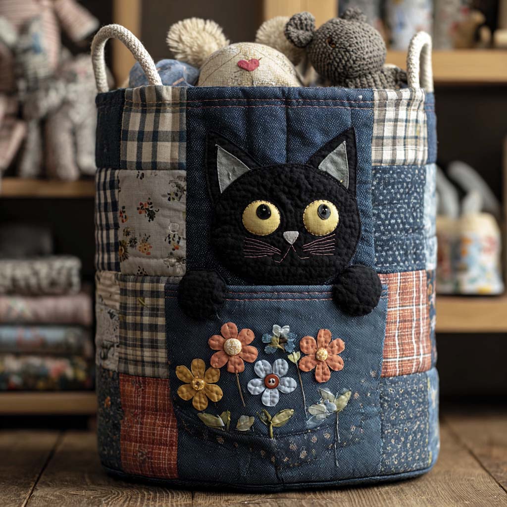 Gestoffe Wasmand - Denim Katje