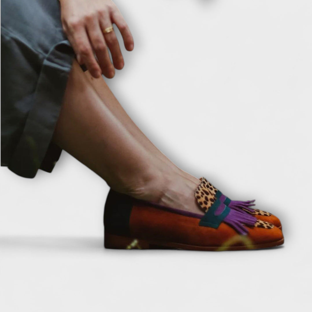 Fallon™ | Bruine mocassins met luipaardprint